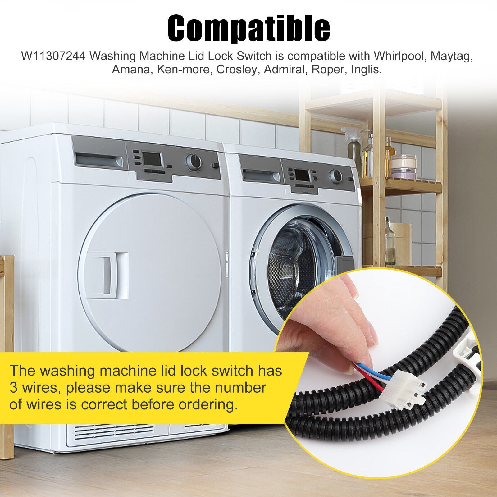 Replacement Washing Machine Lid Lock Switch Cable for Whirlpool, Maytag, Amana, Kenmore, Crosley, Admiral, Roper, Inglis