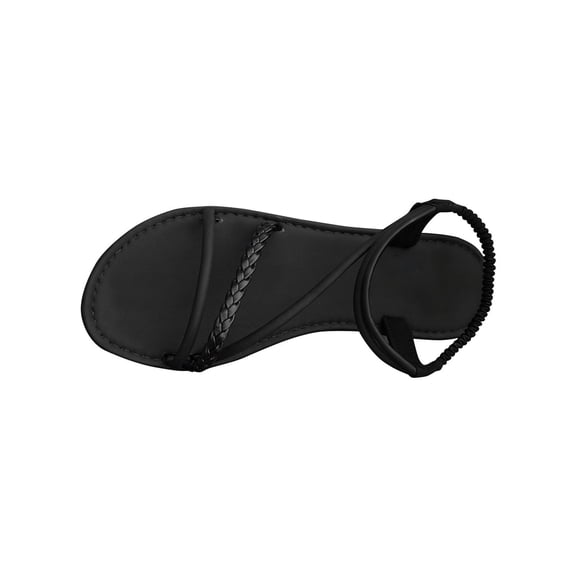 GERsome Women's Flat Strappy Sandals Open Toe Elastic Ankle Strap Slip-On Summer Casual Beach Sandals, Black Size 6.5