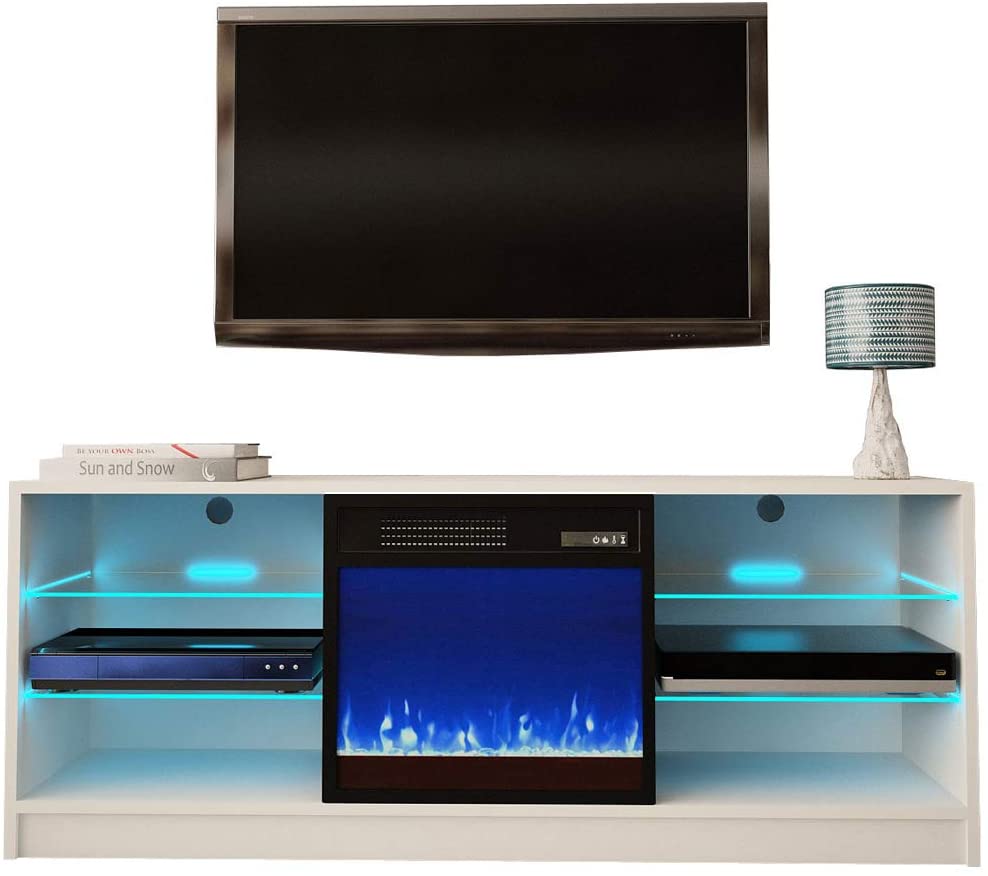 Manhattan Fireplace TV Stand for TVs up to 65", Modern High Gloss 58" Entertainment Center