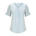 thumbnail image 7 of Women's Summer Chiffon Tops Shirts V Neck Dressy Casual Comfy T Shirts Short Sleeve Solid Tunic Blouses Pullover, 7 of 7