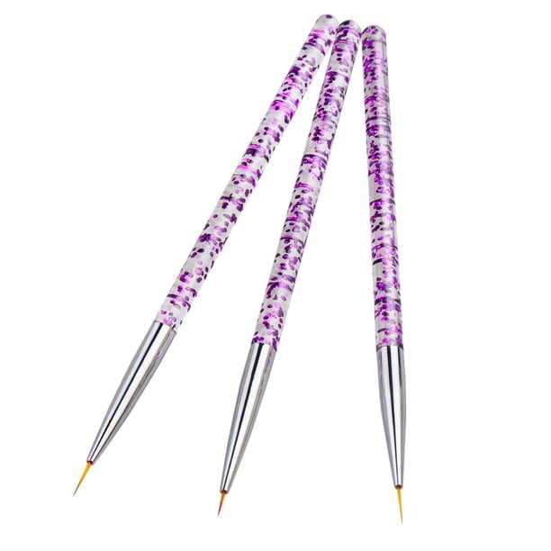 3 Piezas Pinceles Profesionales para Delineador de Uñas Herramientas de Rayas de Pintura para Trazos Cortos, Detalles, , Líneas Púrpura