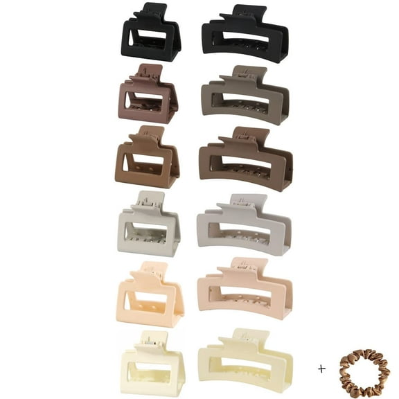 12PCs Square Hair Clips,Large Rectangle Claw Clips for Thick Hair, 4inch Matte Hair Claws, 2inch Small Rectangle Hair Clips for Thin Hair. (Trendy Color)