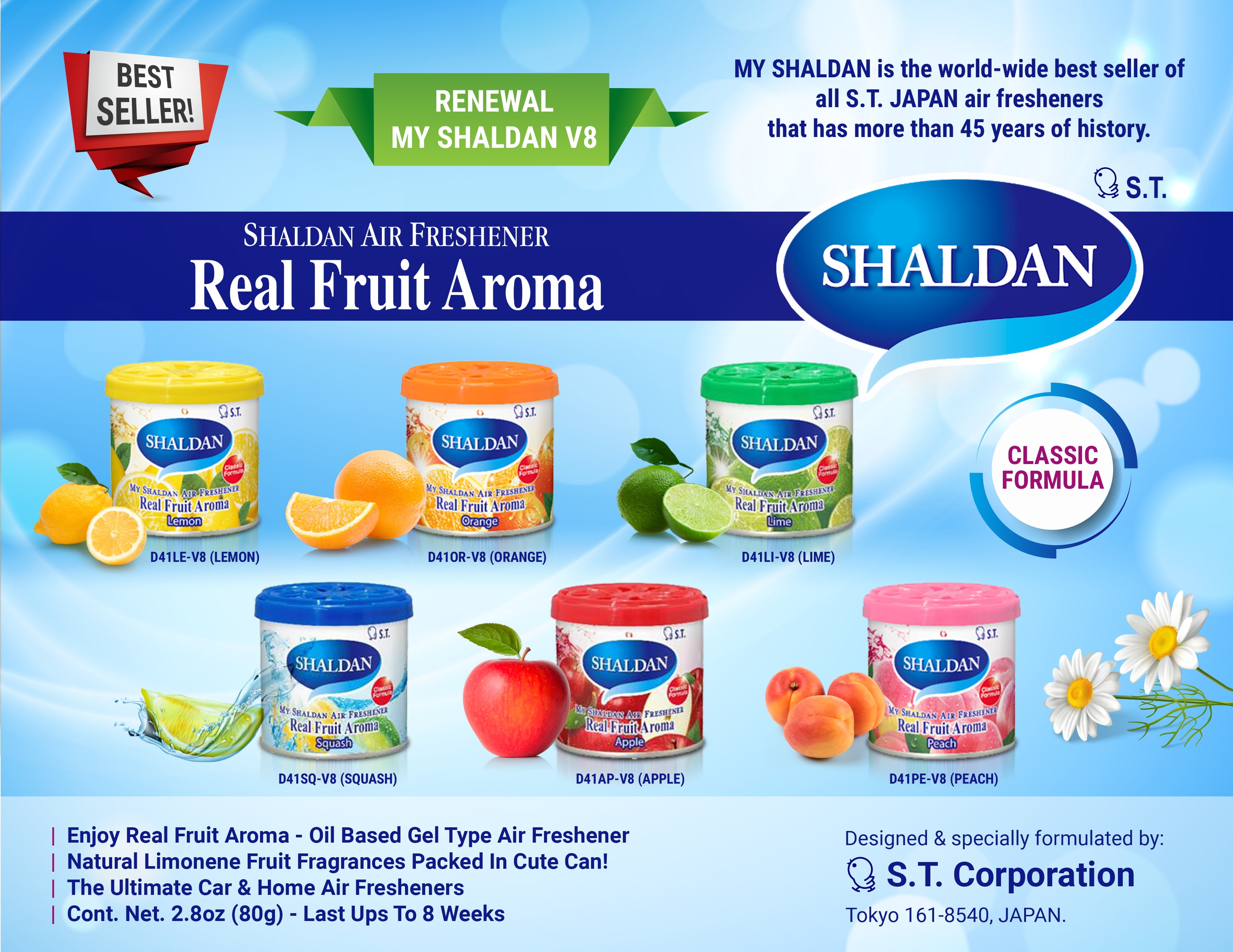 YirehStore My Shaldan Peach Scent 6-cans, Original Classic Formula, Car Cup-holder Natural air freshener, Real Fruit Aroma