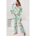 thumbnail image 2 of Women's Long Sleeve Sleepwear Soft Crew Neck Pyjama Set,Fp-green Lily, 2 of 5