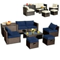 thumbnail image 4 of Costway Ensemble de 8 Pcs en Rotin d'Extérieur avec Coffre de Rangement, Table en Verre Trempé, 2 Ottomans, 4 of 10