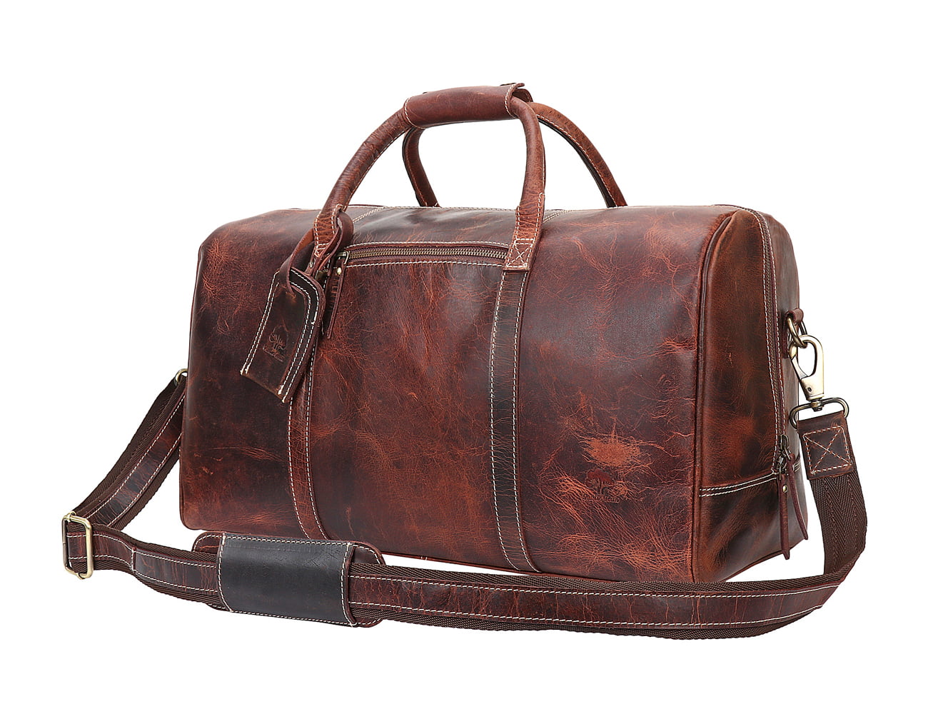 Rustic Town Genuine Leather Handmade Duffel Bag Airplane Carry On Luggage - 0