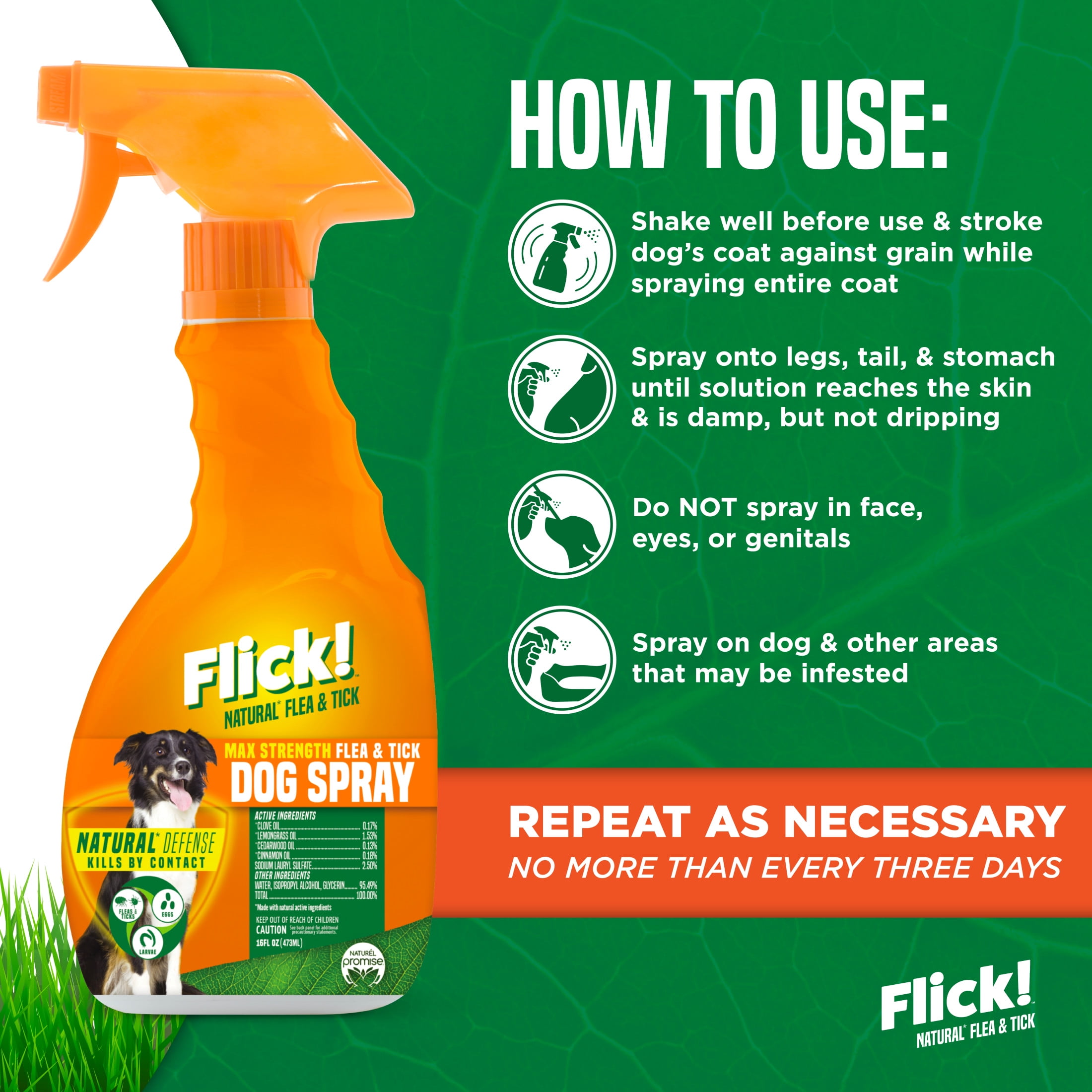 Naturel Promise Flick! Natural Flea & Tick Max Strength Spray for Dogs, 16oz