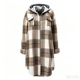 thumbnail image 6 of Usloyux Women's Plaid Hooded Zip Up Cardigans Long Sleeve Longline Coats with Chest Pockets Casual Fall Winter Tops, Beige 2XL, 6 of 7