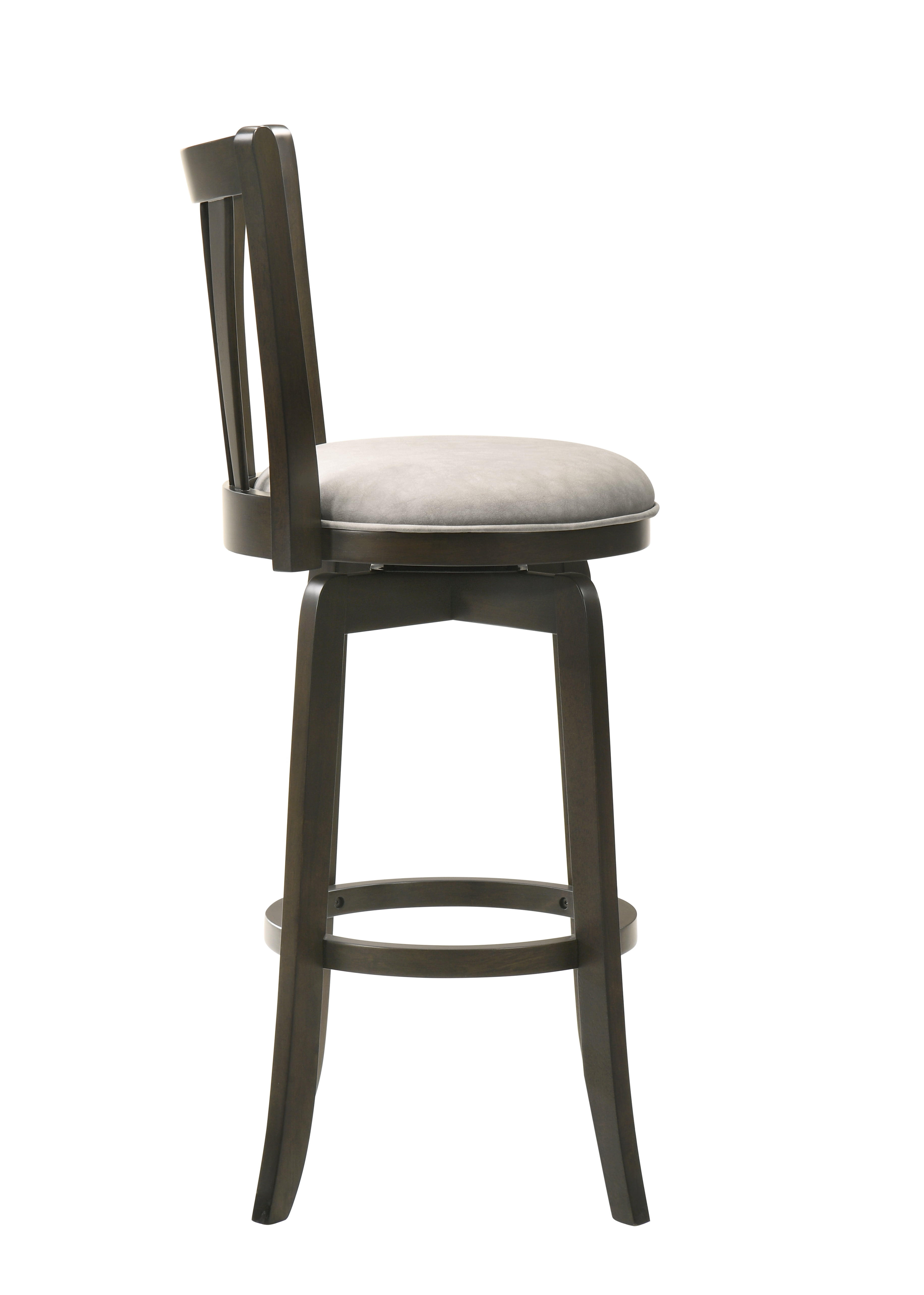 Elle 30 in. Dark Roast Bar Height Rubberwood Swivel Barstool with Grey Fabric Seat - Set of 3