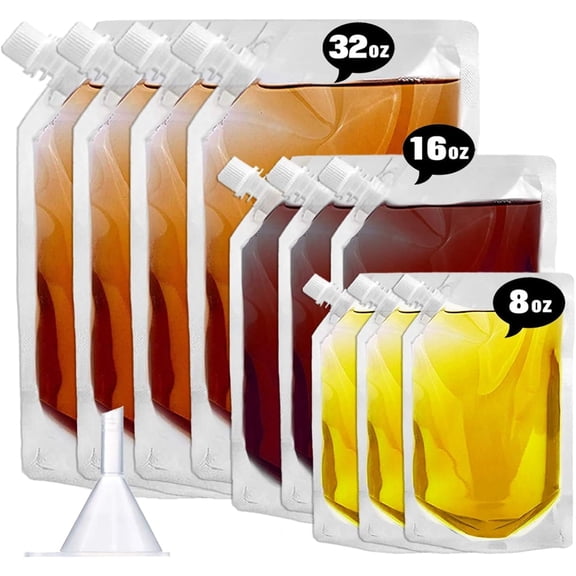 Cruise Liquor Flask Kit for Travel,Concealable and Reusable Rum Runner Alcohol Juice Travel Plastic Flasks Liquor Bags for Sneak Drink-4 x 32 oz 3 x 16 oz 3 x 8 oz 1 funnel