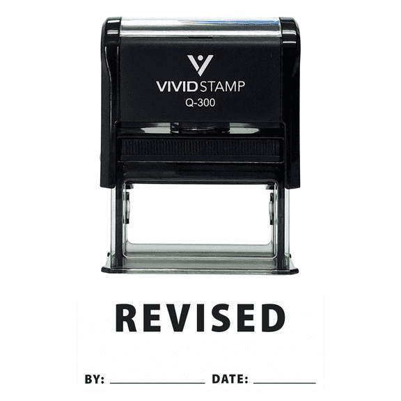 Vivid Stamp Revised By Date Self Inking Rubber Stamp (Black Ink) Large