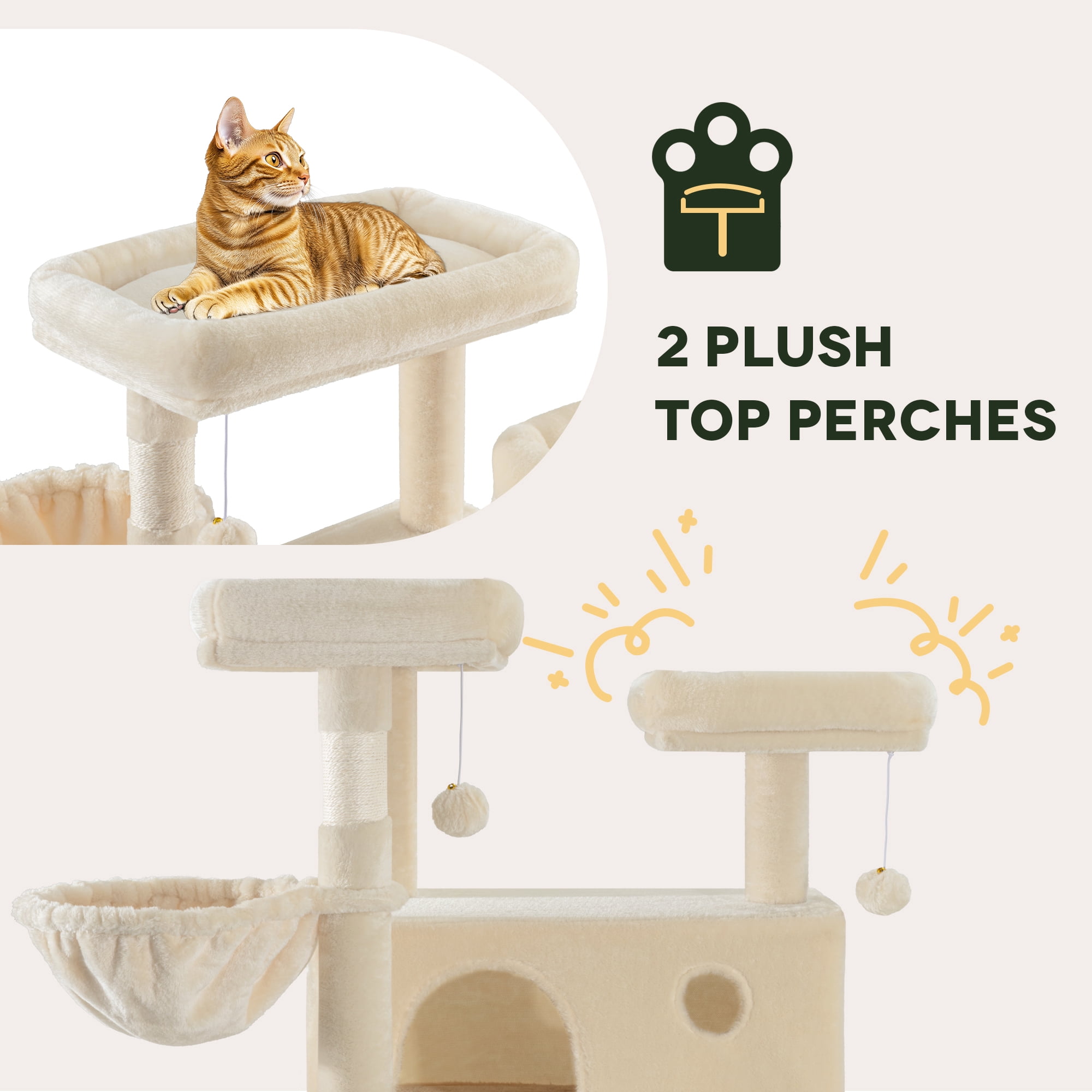 Einfach 81" Multi-Level Tall Cat Tree Tower, Larger Cat Condo with Hammock, Cozy Pussycat Perches, Sisal Scratching Posts, Beige