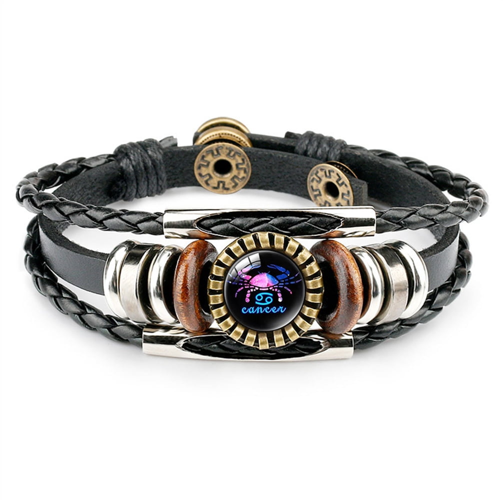 HIRPLIS Zodiac Sign Bracelet for Women Men 12 Constellation Stainless Steel Bead Multi Layer Braided Adjustable Astrology Horoscope Couple Matching Personalized Gift Jewelry Black Cancer