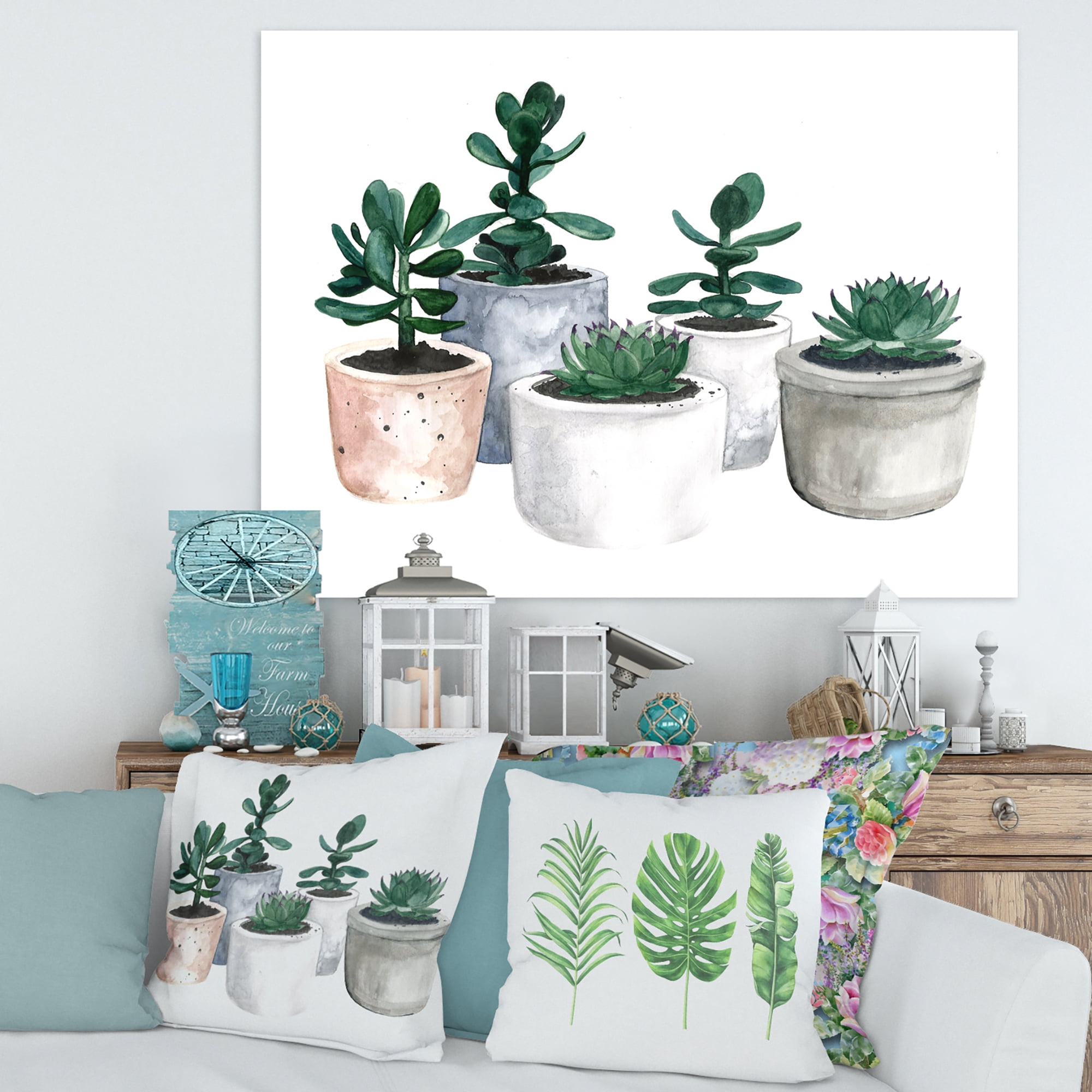 Designart ' Succulent and Cactus House Plants VI ' Farmhouse Canvas Wall Art Print