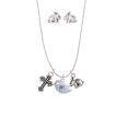 thumbnail image 3 of Silvertone Little Bird Initial - W - Silver Tone Cross and Bunny Necklace and Earrings Set, 3 of 5