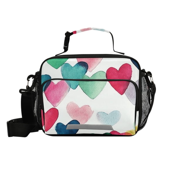 Haosy Small Insulated Lunch Box with Shoulder Strap Reusable Cooler Bag for Men Women, Raining Hearts