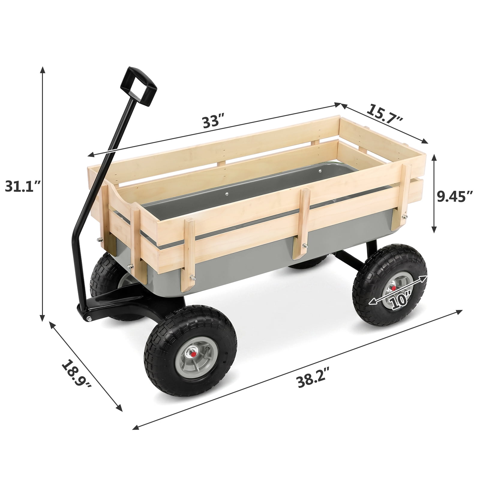 Side Support Cargo Wagon with 10" All-Terrain Air Tires, Up to 220lb Load Capacity, for Towing Kids Toys, Gardening Supplies, Gray