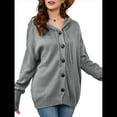 thumbnail image 2 of Cárdigan Informal con Cuello en V y Botones para Mujer, Sudadera con Capucha y Larga Gris L, 2 of 8