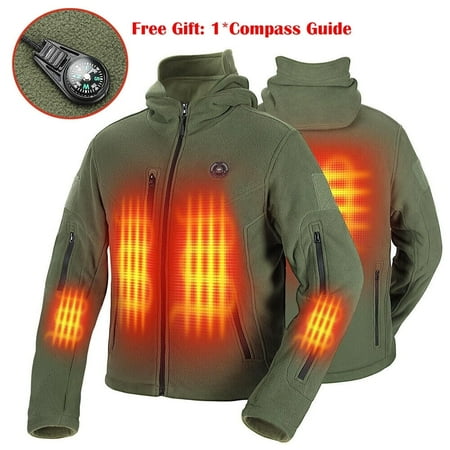 Men Electric Heated Hooded Tactical Jacket Sweatshirt Hoodie Heating Jacket 12V Battery App Controll
