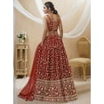 thumbnail image 2 of Readytowearshop Women's Red Semi-Stitched Lehenga Choli with Sequin Floral Embroidery, Heart-Shaped Neckline, and Tie-Back Blouse, 2 of 5