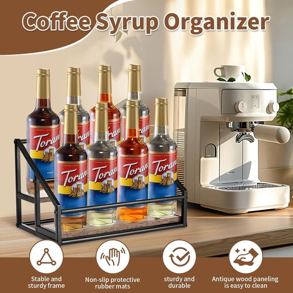 PYYAN-2-Tier Coffee Syrup Organizer - 8 Bottle Rack for Coffee Bar, Kitchen Station - Stand and Holder for Syrup, Wine, Dressing
