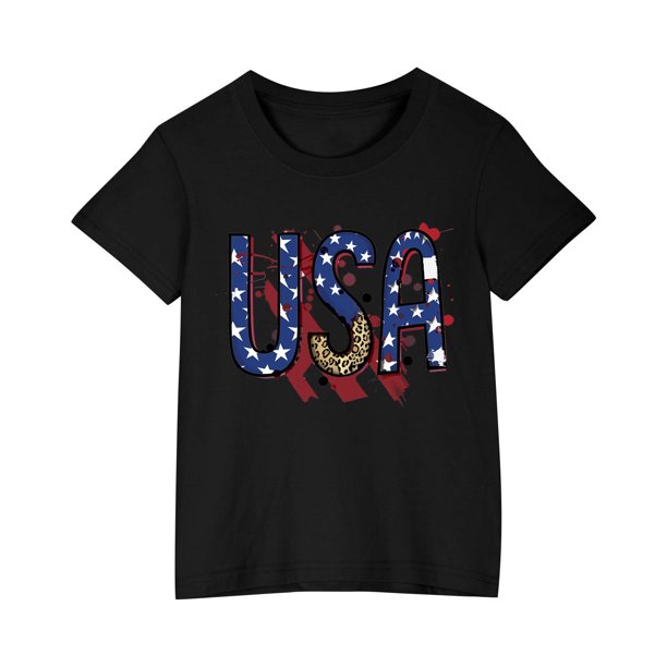 Vestido Corto de Verano Niños Niños Niñas Camiseta de Algodón Cuello Redondo Lindo Día de la Independencia Imprimir Top