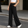 thumbnail image 6 of Yteetum Women's Wide Leg Pants Drawstring Elastic High Waisted Palazzo Pant Women Summer Fall Casual Solid Loose Comfy Travel Vacation Lounge Pant, 6 of 8