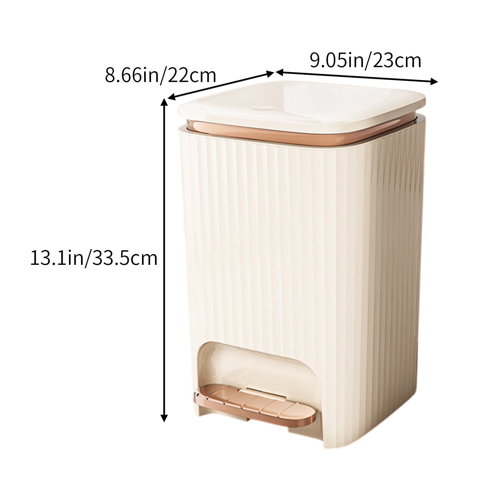 Under $20 9/12 Liter Large Capacity Trash Can Square Plastic Garbage Can with Lid, Step Pedal Trash Can for Living Room, Bedroom, Kitchen, Bathroom(Yellow + Gold, 12L)