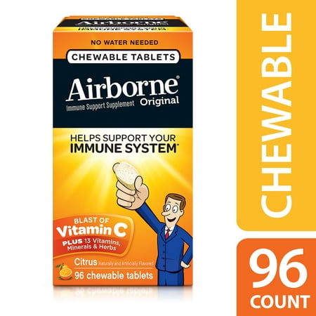 Airborne Chewable Vitamin C Tablets, Citrus, 1000mg - 96 Chewable (Best Vitamin C Chewable Tablets)