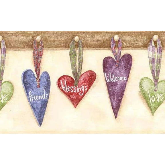 Blue Mountain BV006243B Heart Wallpaper Border, Taupe