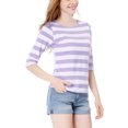 thumbnail image 4 of INSPIRE CHIC Hauts pour Femmes Non Doublés Col Rond Manches au Coude Coupe Ajustée T-Shirt Décontracté S Violet Pâle, 4 of 8