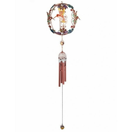 FC Design 30 Long Hummingbird Copper and Gem Wind Chime in Globe Shaped Garden Patio Decoration