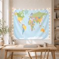thumbnail image 5 of Pastel World Map with Light Blue Ocean Background and Grid Lines, Calming Watercolor for Geography Lovers, Educational Wall Art, Housewarming Gift Tapestry Wall Hanging for Dorm and Office, 5 of 7