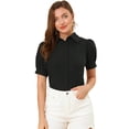 thumbnail image 1 of Camisa Allegra K Abotonada Oficina Algodón Cuello Manga Abullonada Mujer Negro XS, 1 of 6