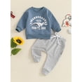 thumbnail image 4 of Baby Toddler Boy 2 Piece Fall Outfit, 0 6 12 18 24 Months 2T 3T Letter Rugby Print Long Sleeve Sweatshirt Elastic Waist Pants with Pockets Clothing Set, 4 of 9