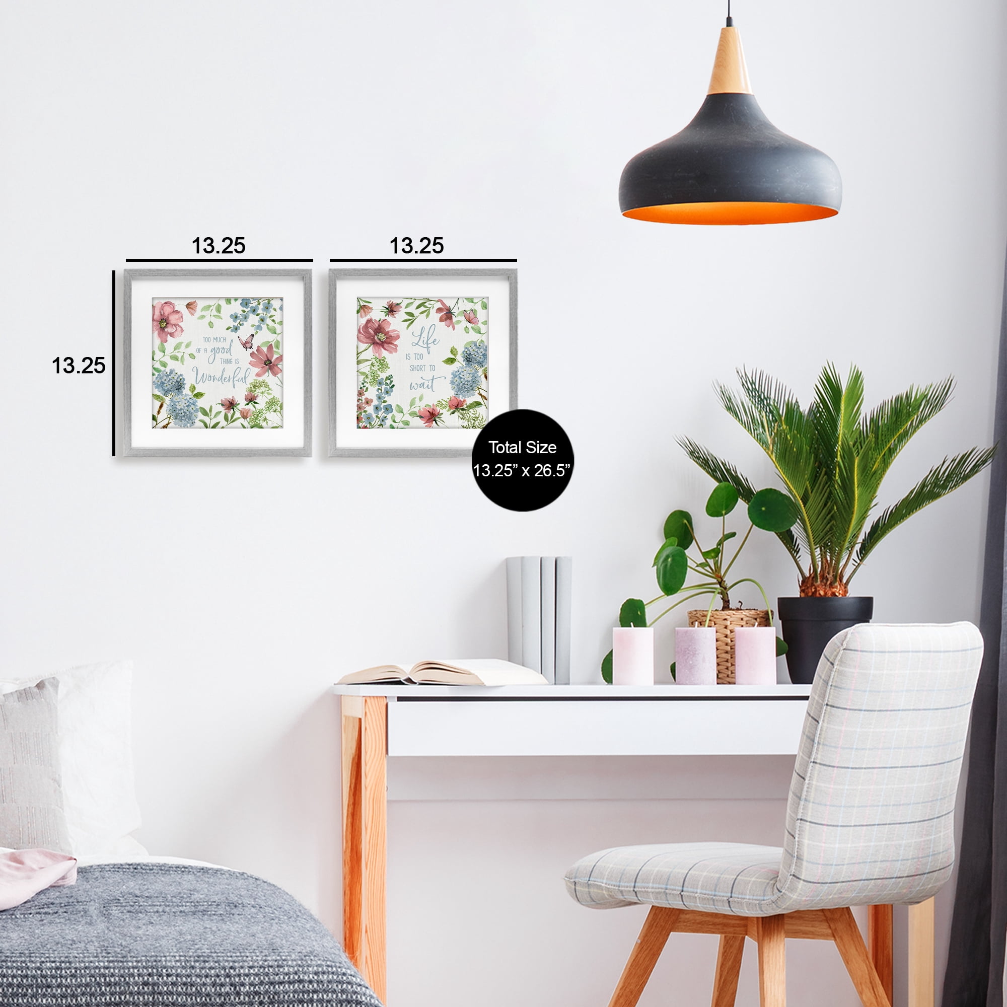 Stupell Industries Uplifting Floral Quotes 2 Piece Gray Framed Print Under Glass Set, design by Nan