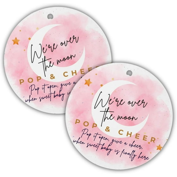 Pop It When She Pops Over The Moon Theme Boho  30 pk 2.5 Circle Hang Tags for Mini Champagne Bottles Labels Stickers