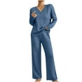 thumbnail image 1 of UAMVSH Womens 2 Piece Set Textured Long Sleeve Tops Wide Leg Pants Matching Set Soft Warm V Neck Loungewear Fall Winter Outfits, 1 of 7