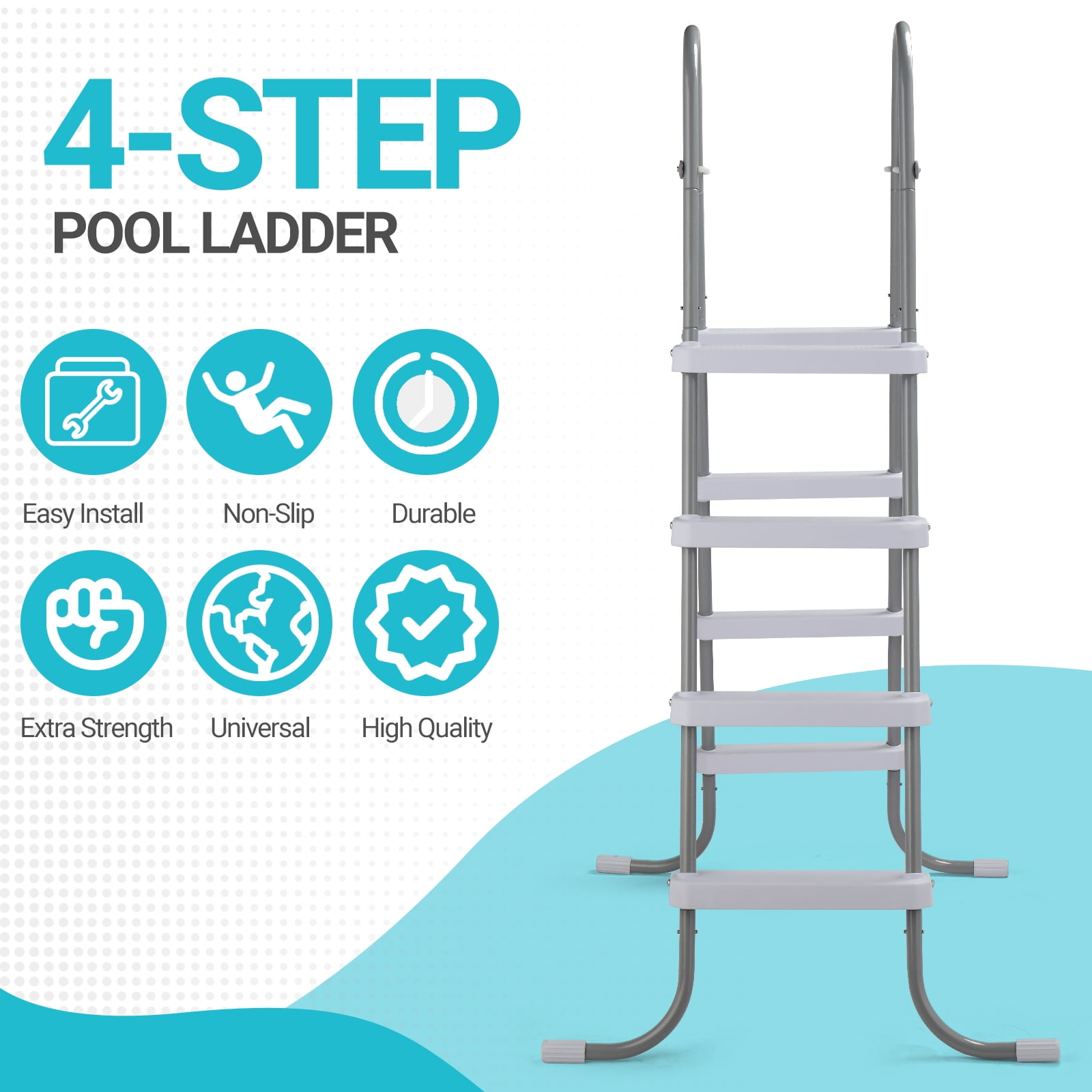 Ktaxon 52" 4Step Steel Frame Above Ground Swimming Pool Ladder,Heavy Duty Double Sided Removable Pool Steps with Ladder Escape