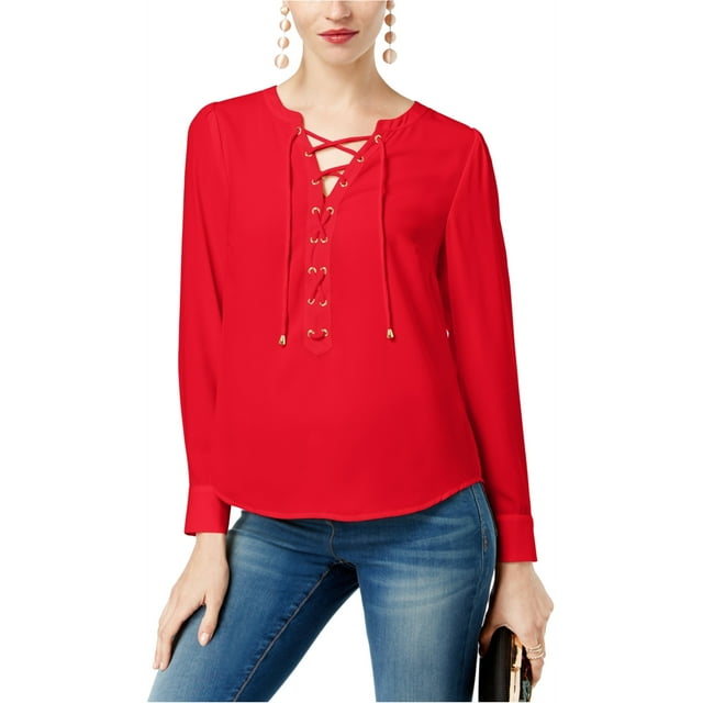 I.N.C Blouse en Tricot à Lacets pour Femmes, Rouge, Petit