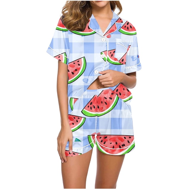 Birdeem Blouses à Manches Courtes pour Femmes, Blouse Décontractée Imprimée à Col Rabattu, Ensemble de Pyjama Mode pour Femmes
