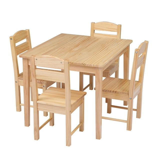 Veryke Kids Wooden Table and 4 Chairs Set, Children's Furniture for