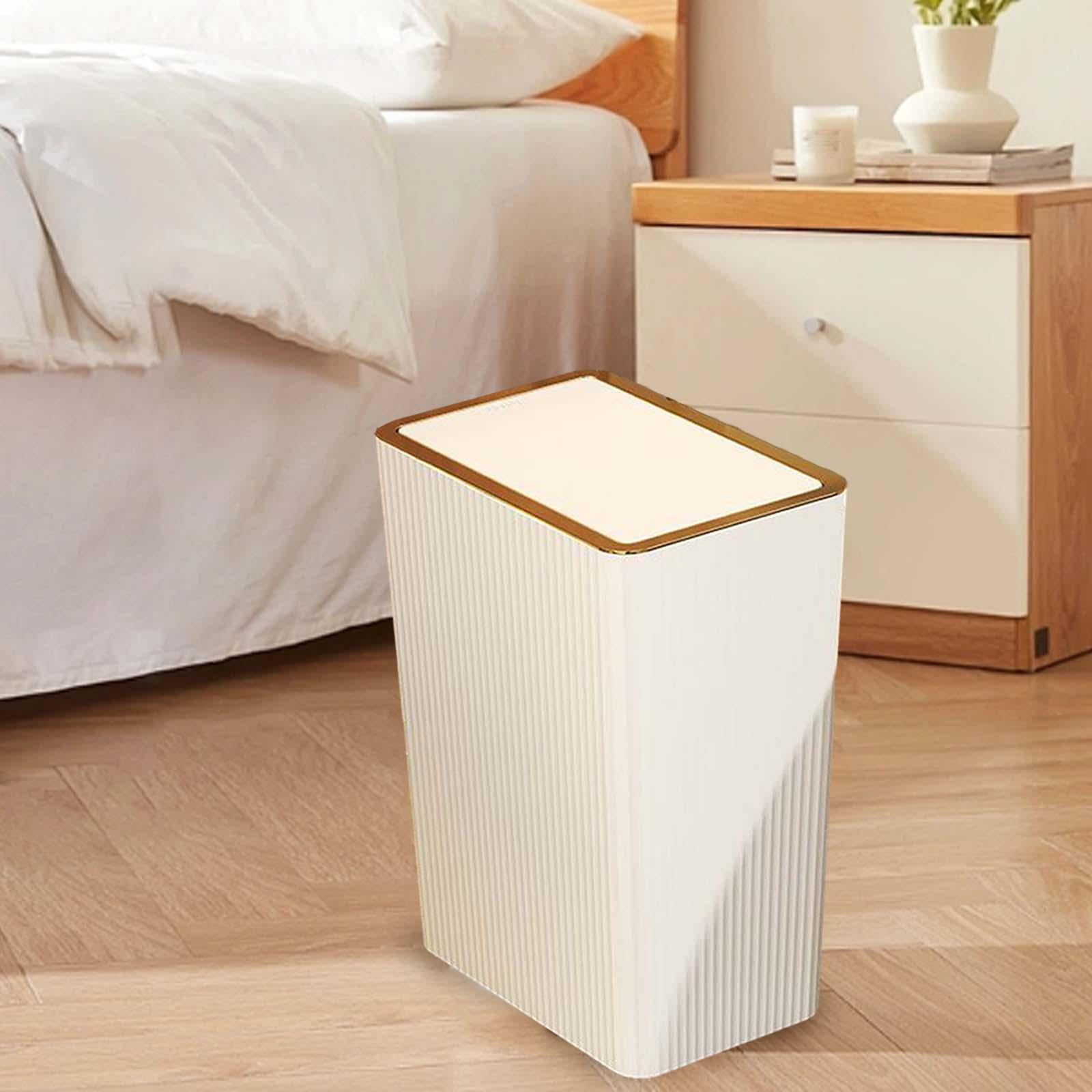 Kitchen Wastebasket with Press Type Lid Narrow Garbage Can, Paper Basket Organizer, Bathroom Trash Can with Lids for Study 15L White