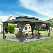 12'x12' Hardtop Gazebo for All Weather with Double Metal Roof, Aluminum Alloy Frame, Net, and Curtain, Permanent Building for Patio, Deck, Backyard, Lawn, and Garden(Gray)