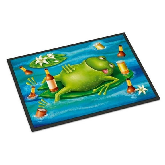 Frog Drinking Beer Indoor or Outdoor Mat, 18 x 27 in.