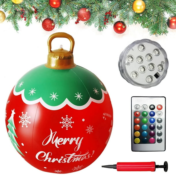 (Con Luces Con Mando A Distancia Y Bomba) Inflable Navideña PVC 60 Cm Gran Tamaño Con Luces Con Luces Y Bolas Navideñas Luminosas Con Luces Y Bomba (25) Feliz Navidad +