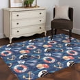 thumbnail image 4 of Summer Ocean Washable Area Rugs 2.7'x5', Watercolor Blue Anchor Navy Cap Low Pile Throw Living Room Rug Non-Slip Sturdy Edge Binding Carpet for Indoor Entryway Bedside Kitchen, 4 of 9