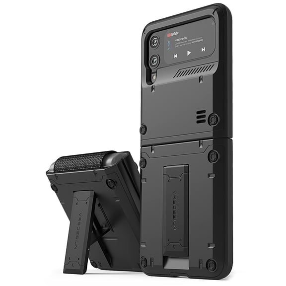 VRS Design Phone Case for Galaxy Z Flip 3, [QuickStand Active] Sturdy Kickstand Case Compatible with Galaxy Z Flip 3 (2021) (Matte Black)