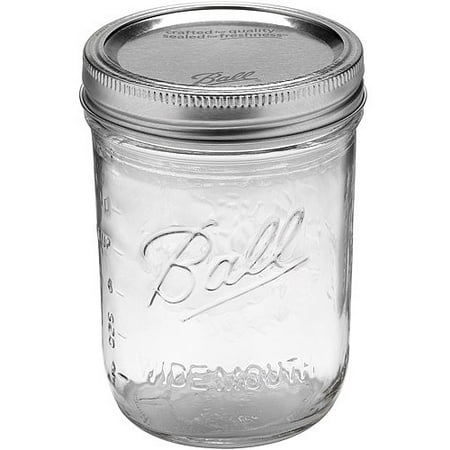 Ball Glass Mason Jar w/ Lid & Band, Wide Mouth, 16 Ounce, 12 Count