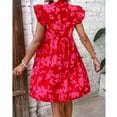 thumbnail image 7 of Sakmal Elegant Dresses for Women Floral Ruffle Short Sleeve Red Comfort Fit Mid-Length Shift Dress, 7 of 7